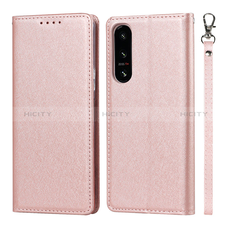 Funda de Cuero Cartera con Soporte Carcasa DT1 para Sony Xperia 5 IV Oro Rosa