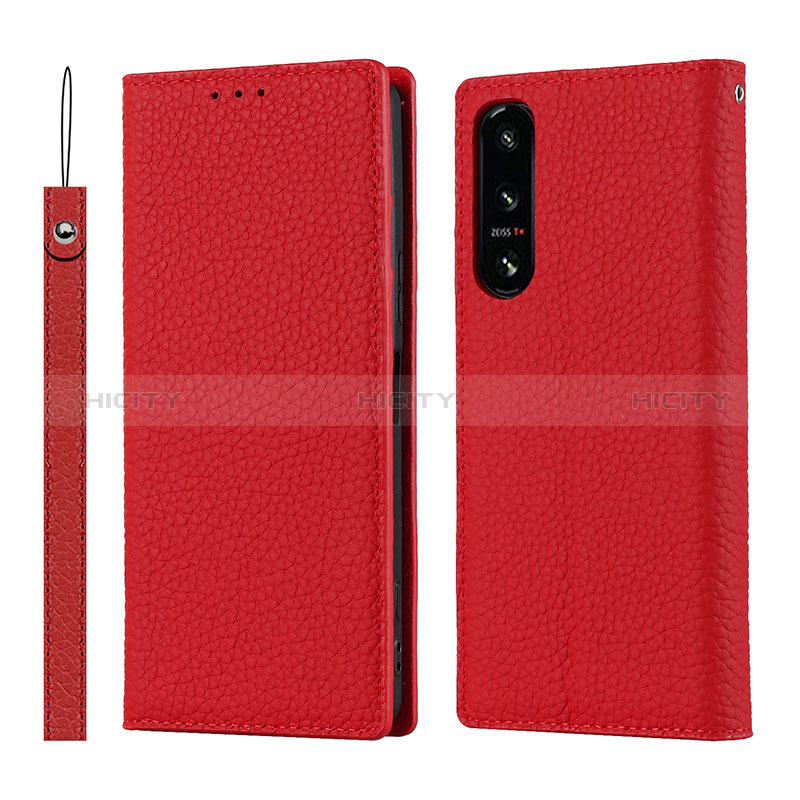 Funda de Cuero Cartera con Soporte Carcasa DT2 para Sony Xperia 5 IV Rojo