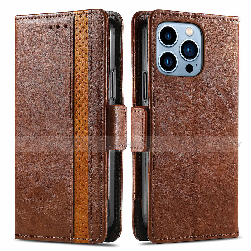 Funda de Cuero Cartera con Soporte Carcasa F03 para Apple iPhone 13 Pro Max Marron