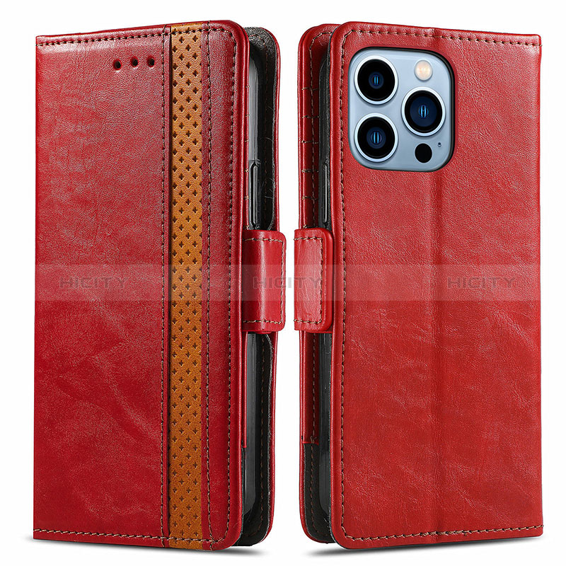 Funda de Cuero Cartera con Soporte Carcasa F03 para Apple iPhone 14 Pro Max Rojo