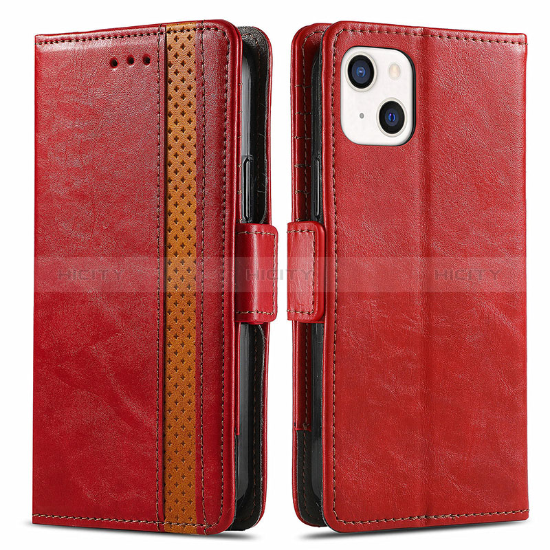 Funda de Cuero Cartera con Soporte Carcasa F03 para Apple iPhone 15 Plus Rojo