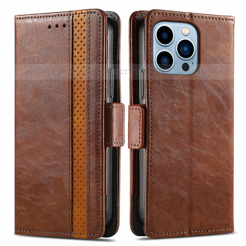 Funda de Cuero Cartera con Soporte Carcasa F03 para Apple iPhone 15 Pro Max Marron