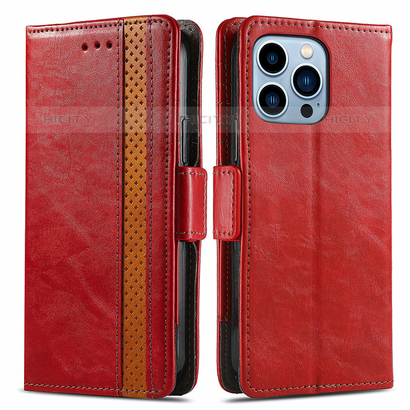 Funda de Cuero Cartera con Soporte Carcasa F03 para Apple iPhone 15 Pro Max Rojo