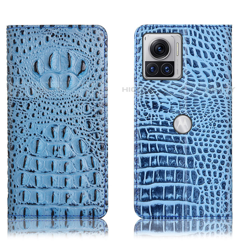 Funda de Cuero Cartera con Soporte Carcasa H01P para Motorola Moto Edge 30 Ultra 5G Azul Cielo