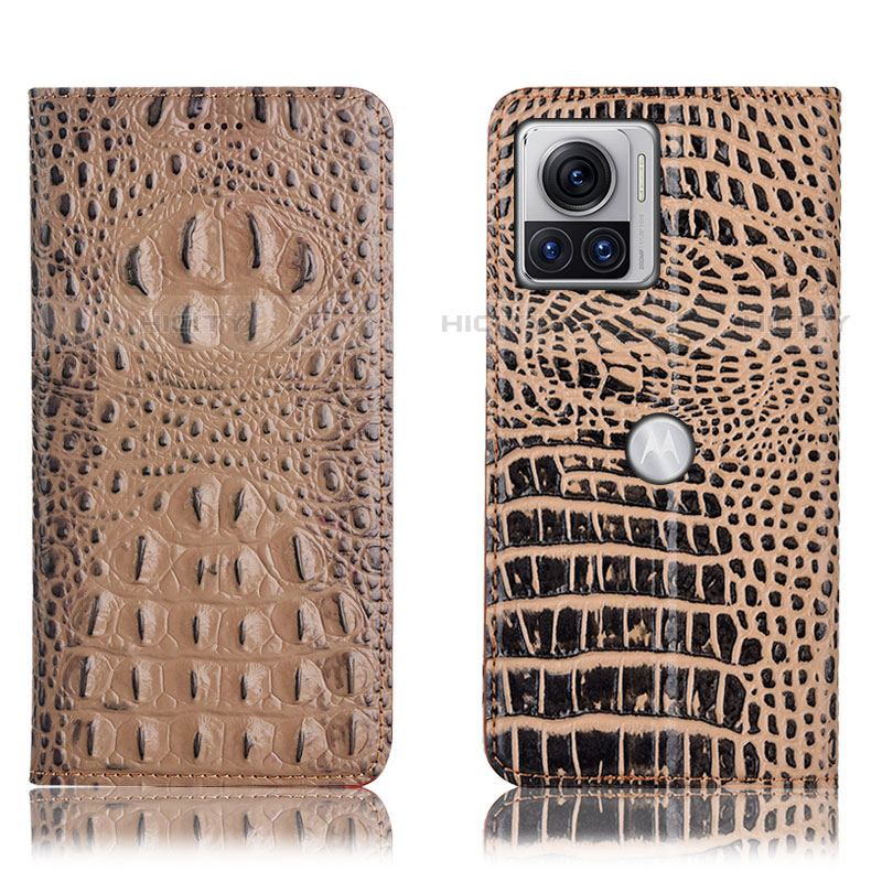 Funda de Cuero Cartera con Soporte Carcasa H01P para Motorola Moto Edge 30 Ultra 5G Caqui