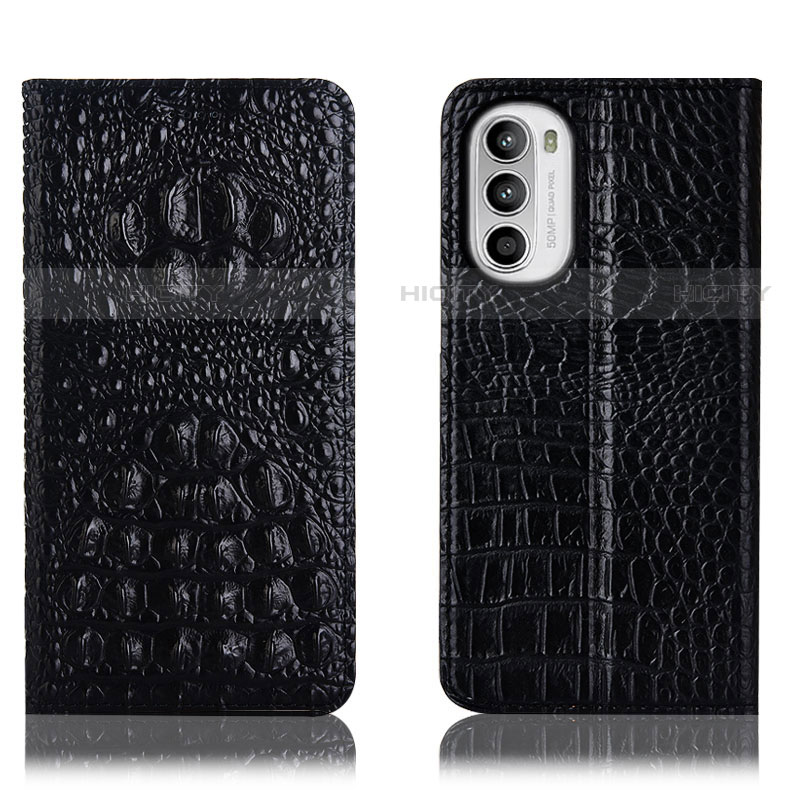 Funda de Cuero Cartera con Soporte Carcasa H01P para Motorola MOTO G52 Negro