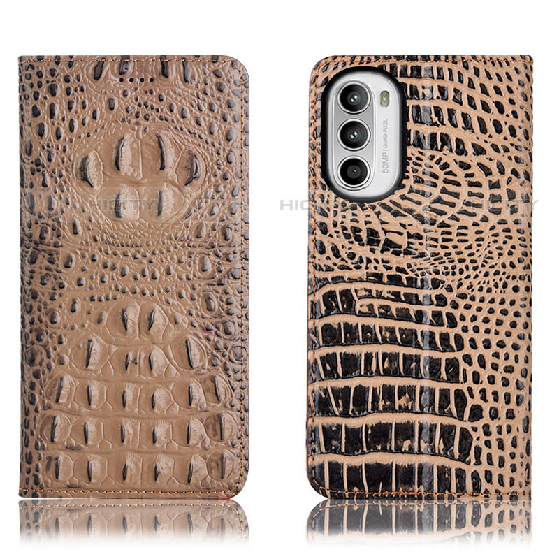 Funda de Cuero Cartera con Soporte Carcasa H01P para Motorola Moto G82 5G Caqui