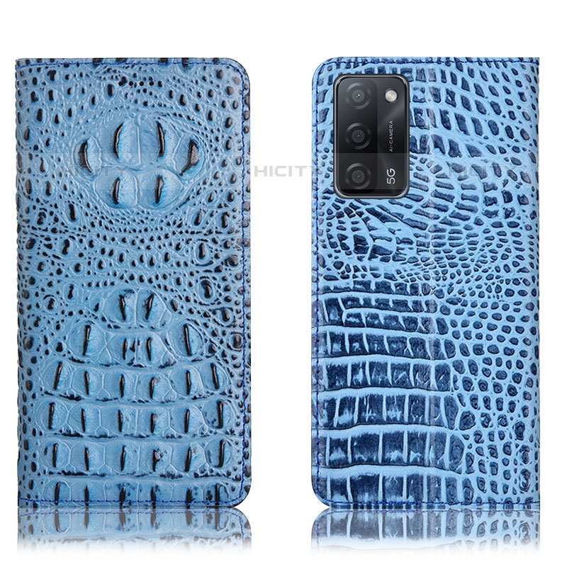 Funda de Cuero Cartera con Soporte Carcasa H01P para Oppo A53s 5G Azul Cielo