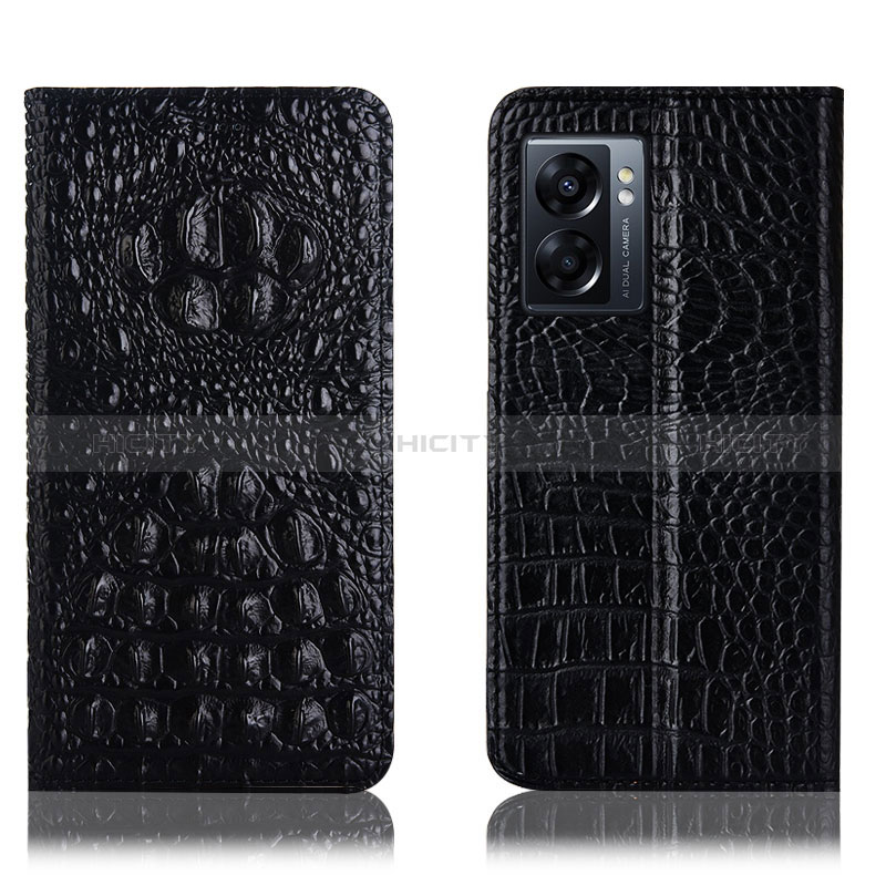 Funda de Cuero Cartera con Soporte Carcasa H01P para Oppo A56S 5G Negro