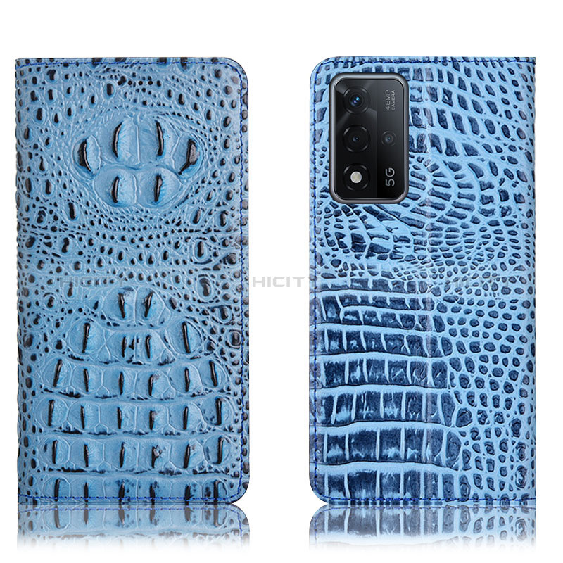 Funda de Cuero Cartera con Soporte Carcasa H01P para Oppo A93s 5G Azul Cielo