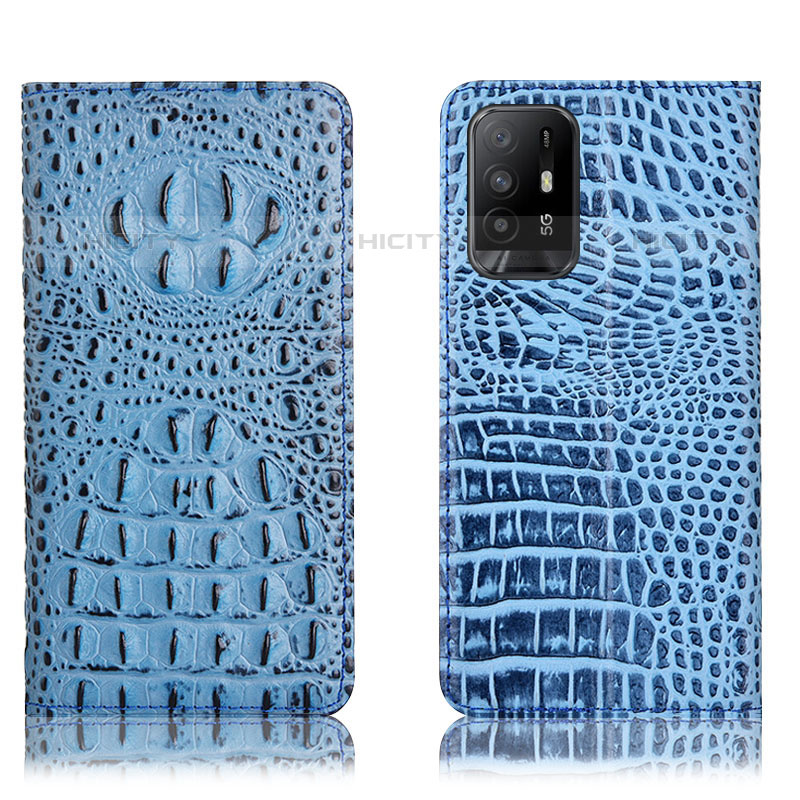 Funda de Cuero Cartera con Soporte Carcasa H01P para Oppo A94 5G Azul Cielo