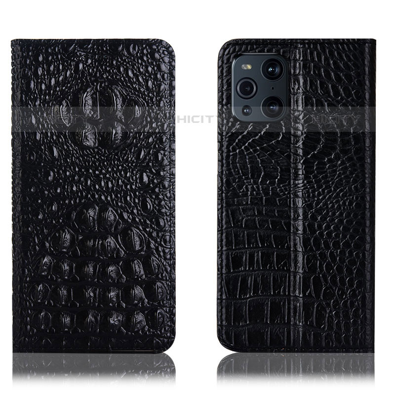 Funda de Cuero Cartera con Soporte Carcasa H01P para Oppo Find X3 Pro 5G Negro