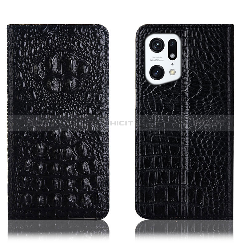 Funda de Cuero Cartera con Soporte Carcasa H01P para Oppo Find X5 5G Negro