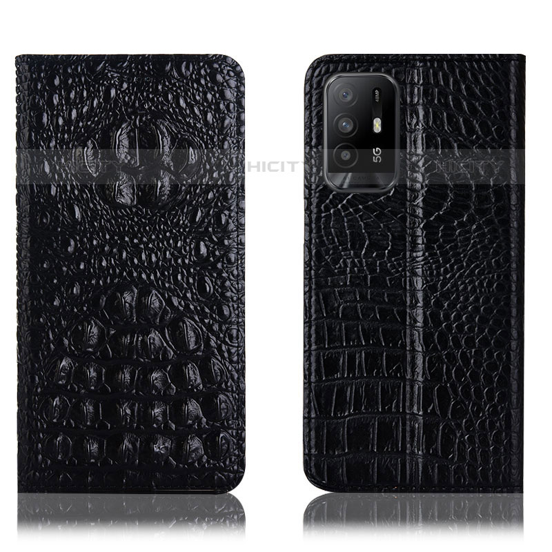 Funda de Cuero Cartera con Soporte Carcasa H01P para Oppo Reno5 Z 5G Negro