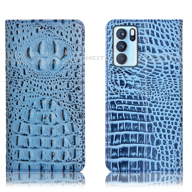 Funda de Cuero Cartera con Soporte Carcasa H01P para Oppo Reno6 Pro 5G India Azul Cielo