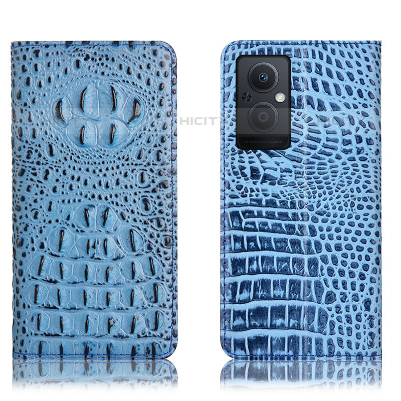 Funda de Cuero Cartera con Soporte Carcasa H01P para Oppo Reno8 Lite 5G Azul Cielo