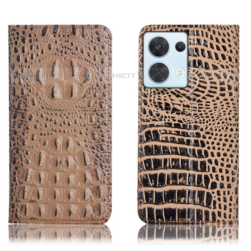 Funda de Cuero Cartera con Soporte Carcasa H01P para Oppo Reno9 Pro 5G Caqui