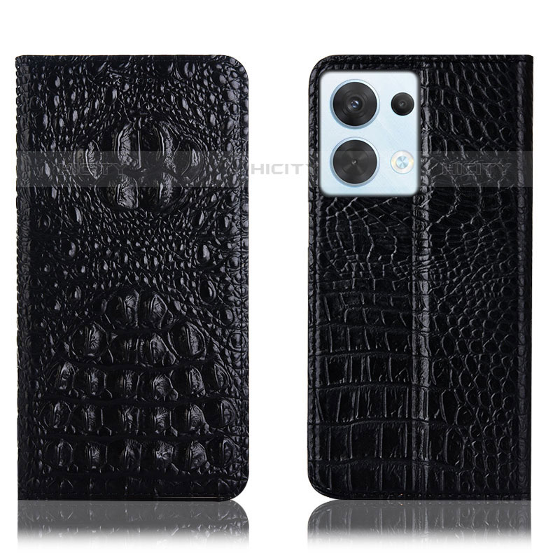 Funda de Cuero Cartera con Soporte Carcasa H01P para Oppo Reno9 Pro 5G Negro