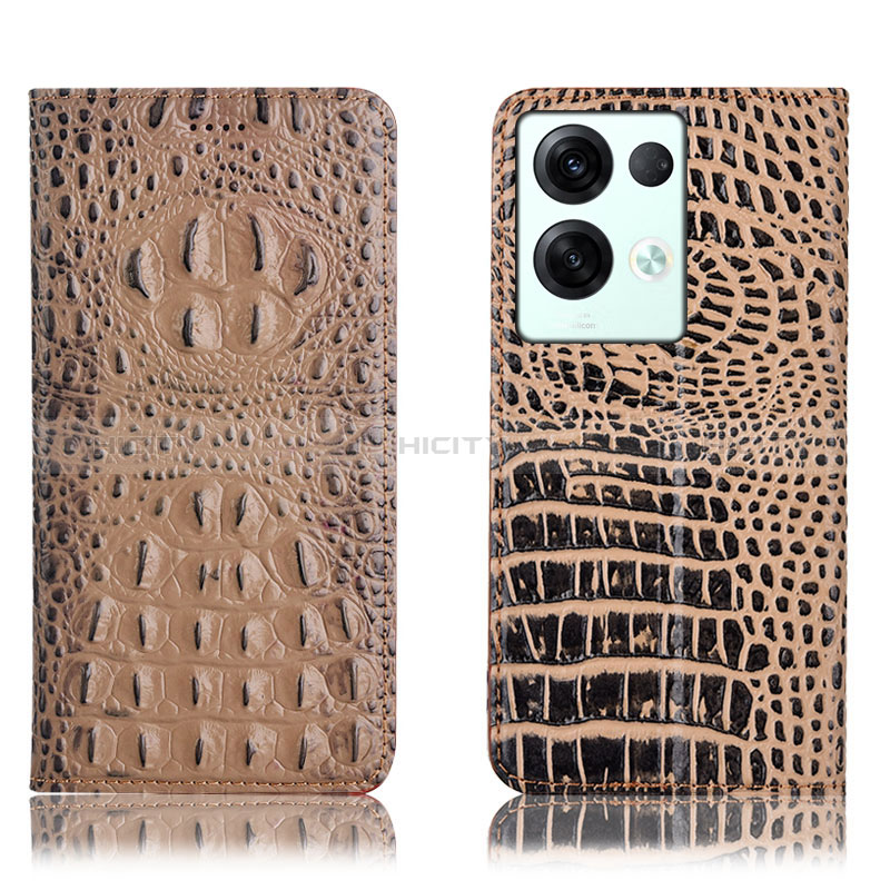 Funda de Cuero Cartera con Soporte Carcasa H01P para Oppo Reno9 Pro+ Plus 5G Caqui