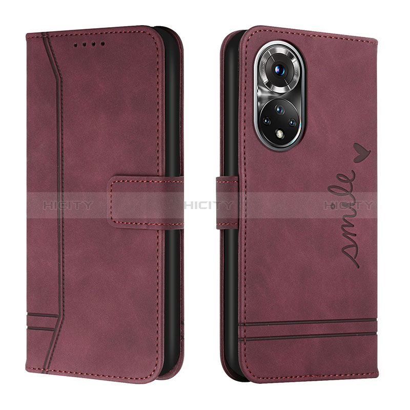 Funda de Cuero Cartera con Soporte Carcasa H01X para Huawei Honor 50 Pro 5G Rojo