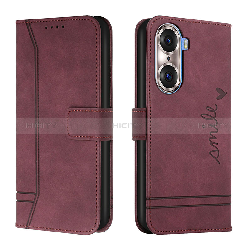 Funda de Cuero Cartera con Soporte Carcasa H01X para Huawei Honor 60 5G Rojo