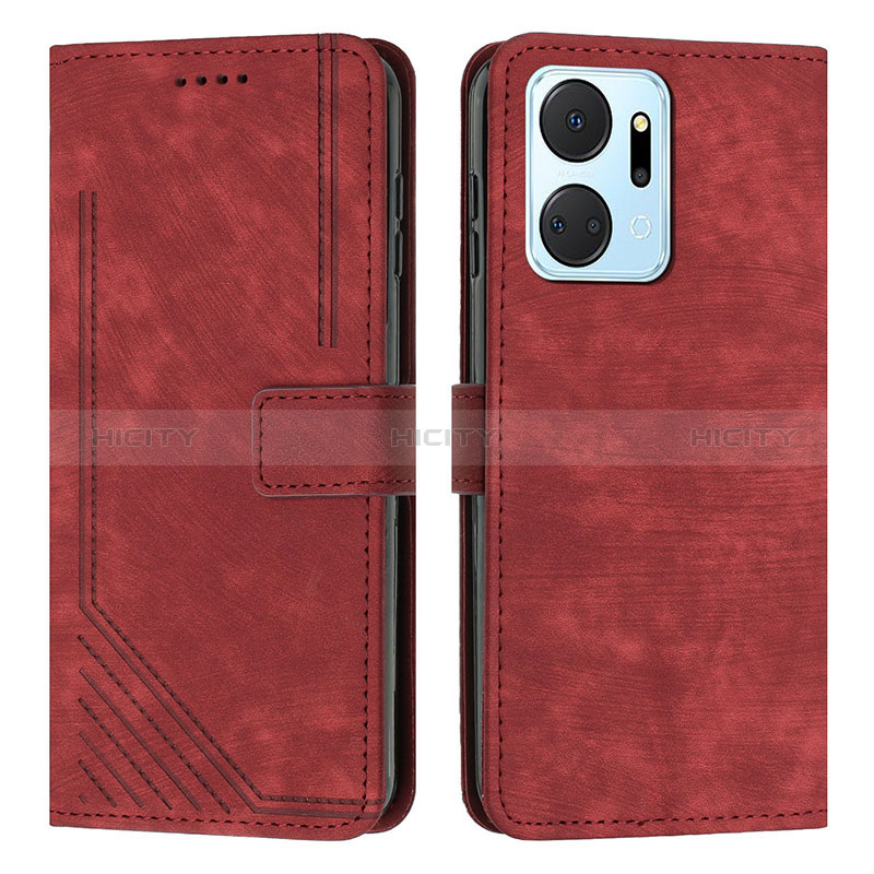 Funda de Cuero Cartera con Soporte Carcasa H01X para Huawei Honor X7a Rojo