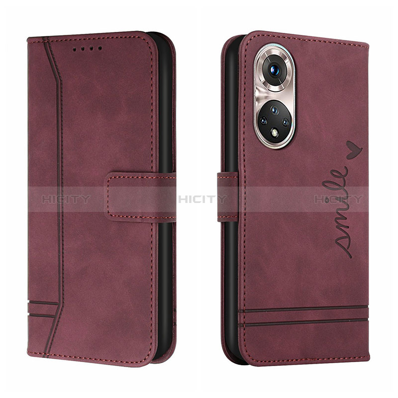 Funda de Cuero Cartera con Soporte Carcasa H01X para Huawei P50 Pro Rojo