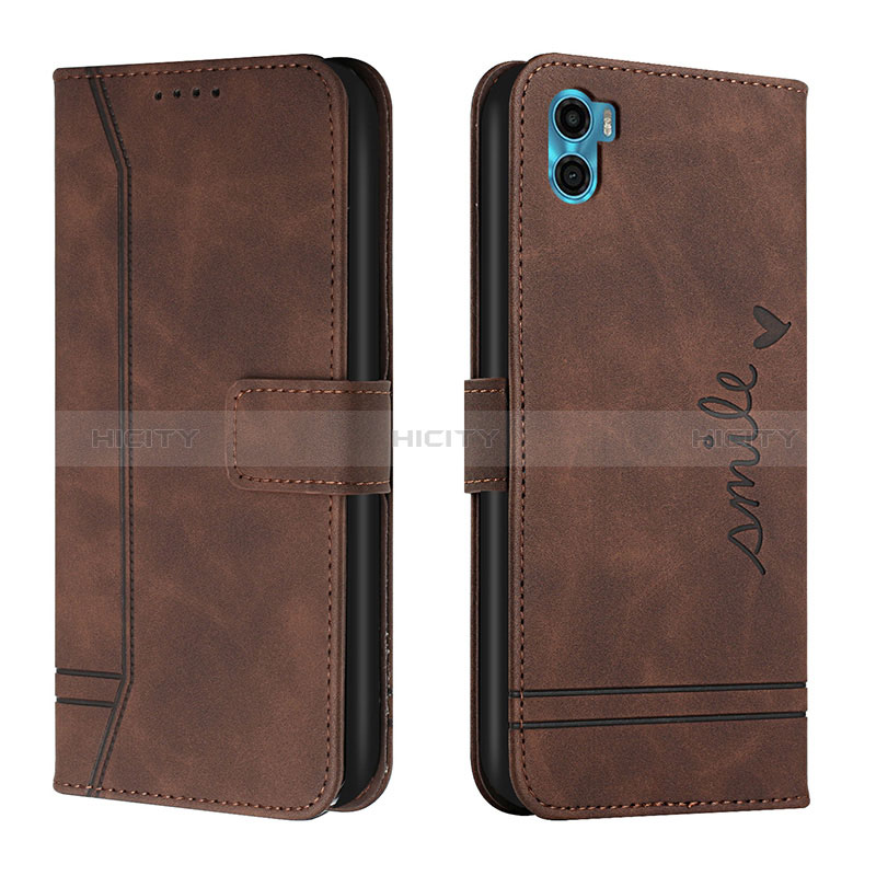 Funda de Cuero Cartera con Soporte Carcasa H01X para Motorola Moto E32 India Marron