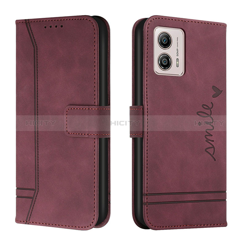 Funda de Cuero Cartera con Soporte Carcasa H01X para Motorola Moto G53j 5G Rojo