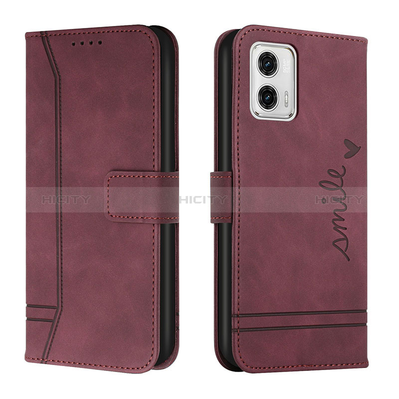 Funda de Cuero Cartera con Soporte Carcasa H01X para Motorola Moto G73 5G Rojo