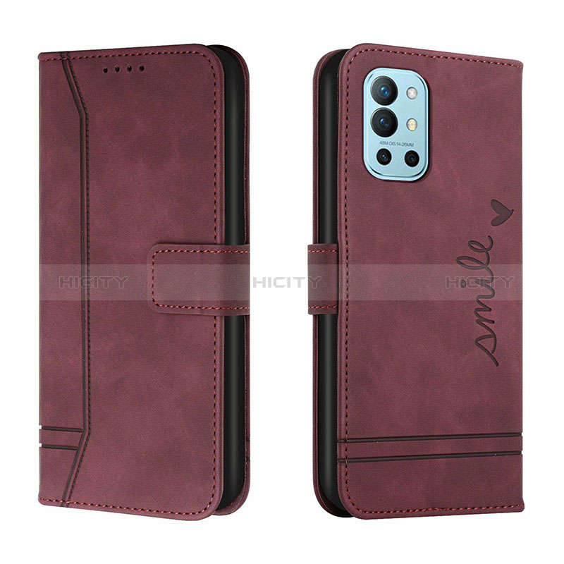 Funda de Cuero Cartera con Soporte Carcasa H01X para OnePlus 9R 5G Rojo