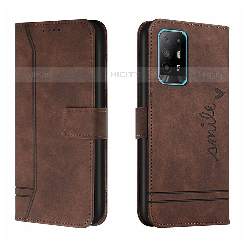 Funda de Cuero Cartera con Soporte Carcasa H01X para Oppo A94 5G Marron