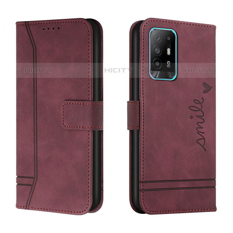 Funda de Cuero Cartera con Soporte Carcasa H01X para Oppo A94 5G Rojo