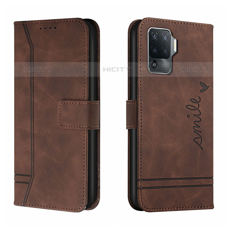 Funda de Cuero Cartera con Soporte Carcasa H01X para Oppo F19 Pro Marron