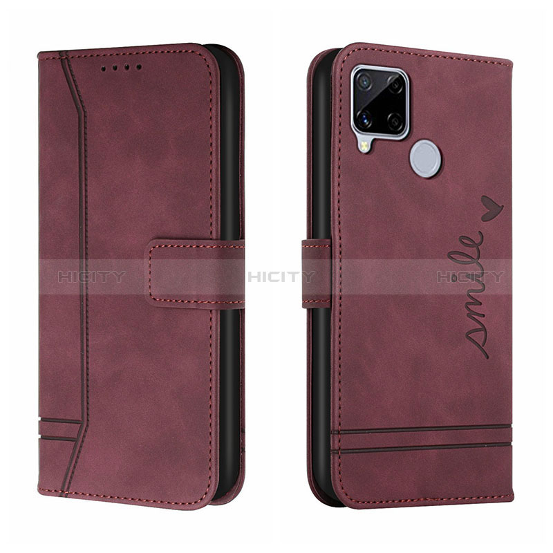 Funda de Cuero Cartera con Soporte Carcasa H01X para Realme C12 Rojo