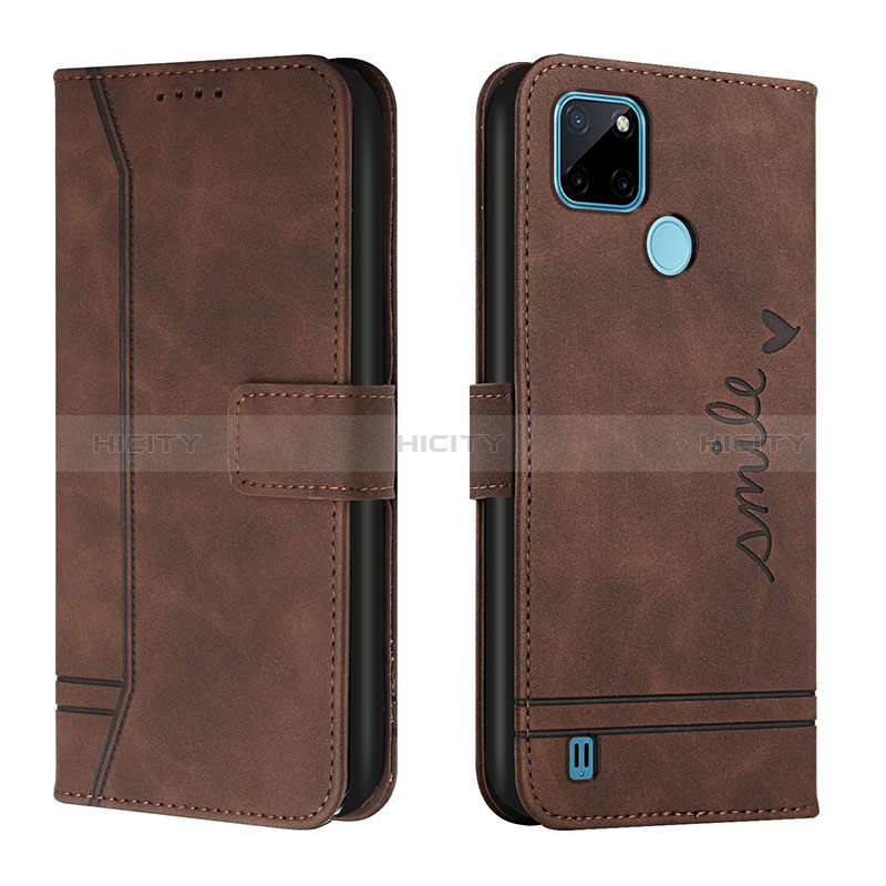 Funda de Cuero Cartera con Soporte Carcasa H01X para Realme C21Y Marron