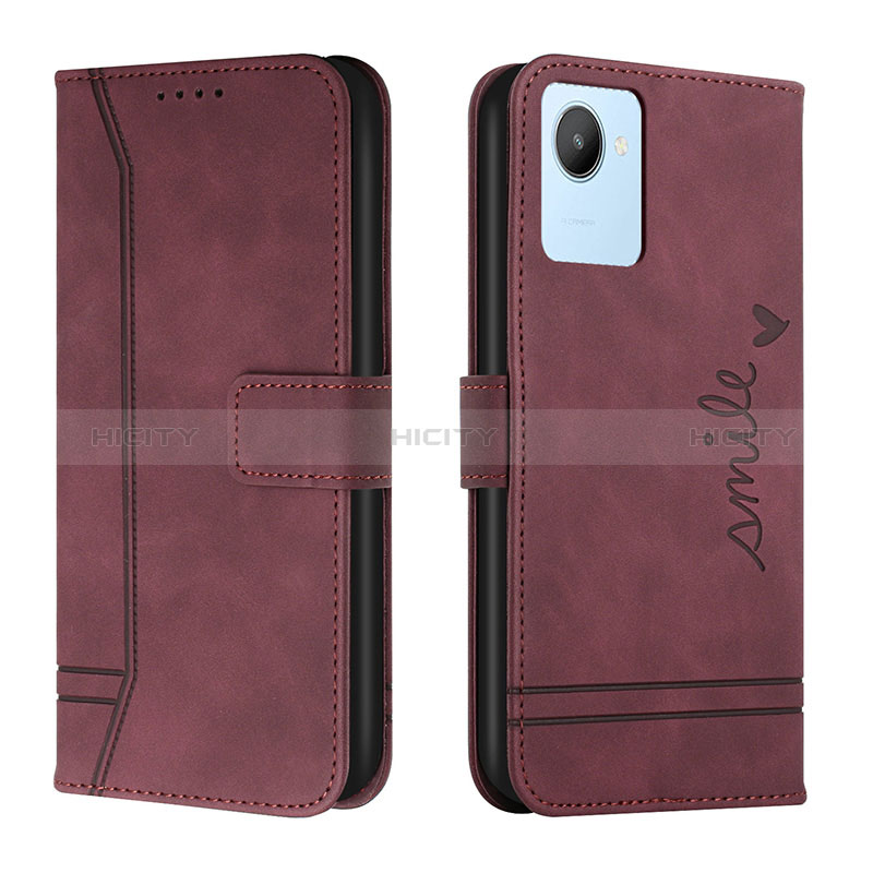 Funda de Cuero Cartera con Soporte Carcasa H01X para Realme C30 Rojo