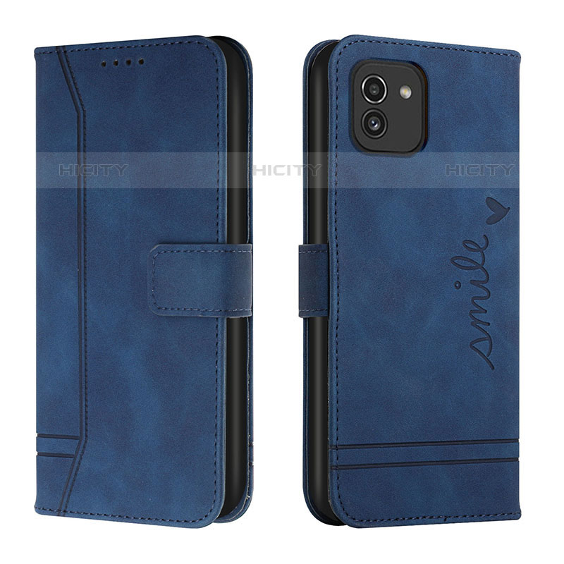 Funda de Cuero Cartera con Soporte Carcasa H01X para Samsung Galaxy A03 Azul