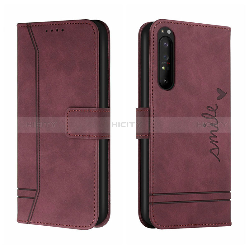 Funda de Cuero Cartera con Soporte Carcasa H01X para Sony Xperia 1 II Rojo