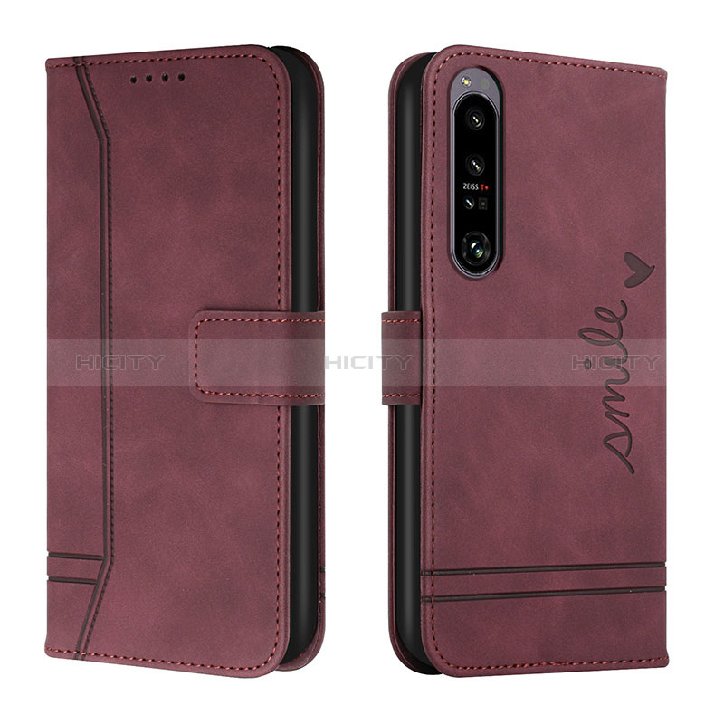 Funda de Cuero Cartera con Soporte Carcasa H01X para Sony Xperia 1 IV SO-51C Rojo