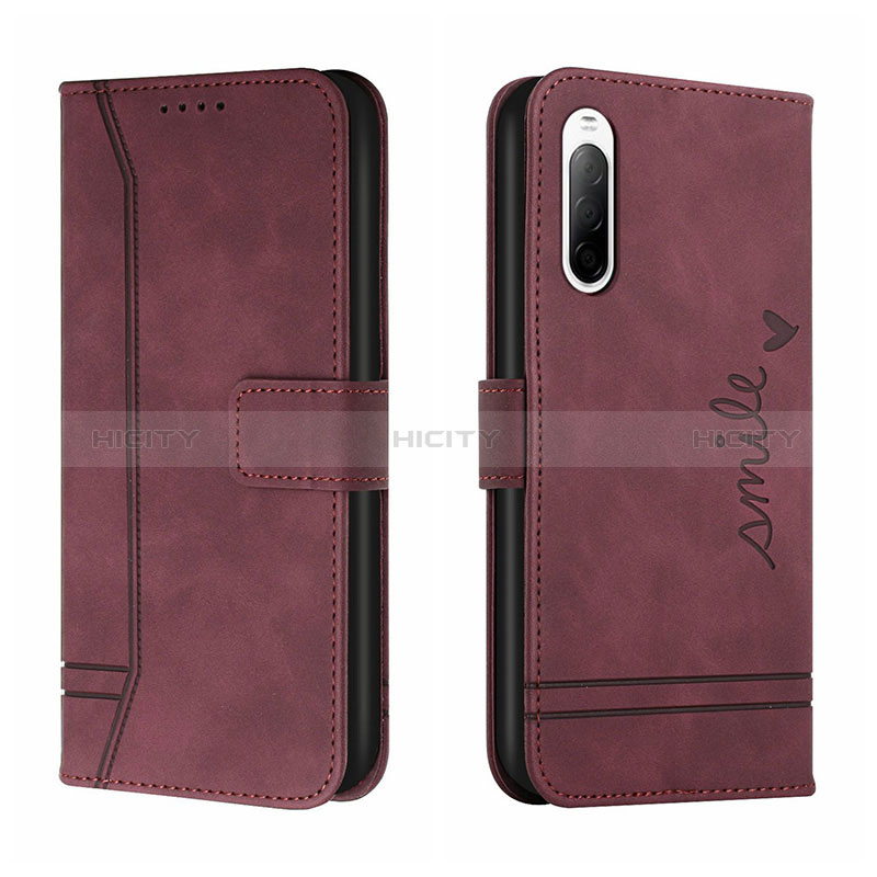 Funda de Cuero Cartera con Soporte Carcasa H01X para Sony Xperia 10 III Rojo