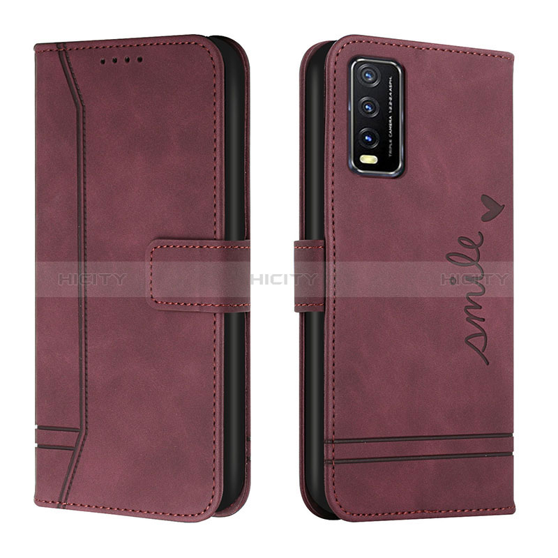 Funda de Cuero Cartera con Soporte Carcasa H01X para Vivo Y11s Rojo