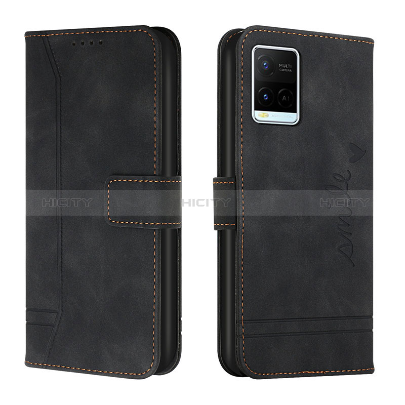 Funda de Cuero Cartera con Soporte Carcasa H01X para Vivo Y21 Negro