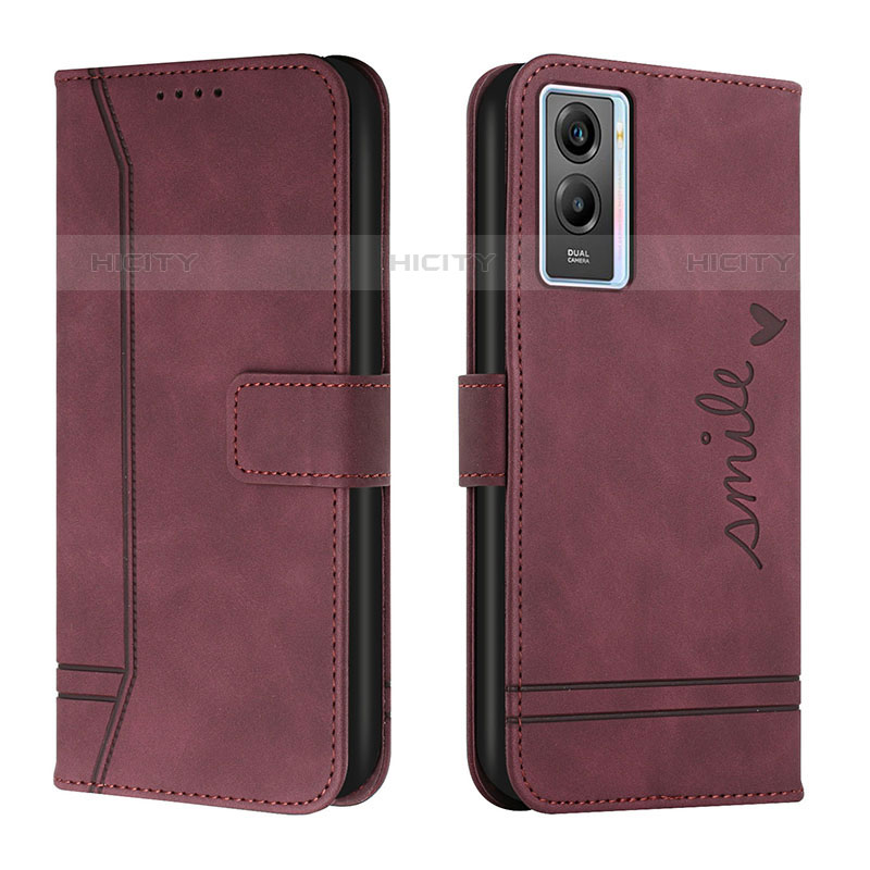 Funda de Cuero Cartera con Soporte Carcasa H01X para Vivo Y55s (2021) Rojo