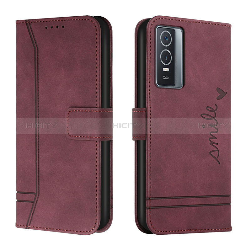 Funda de Cuero Cartera con Soporte Carcasa H01X para Vivo Y76 5G Rojo