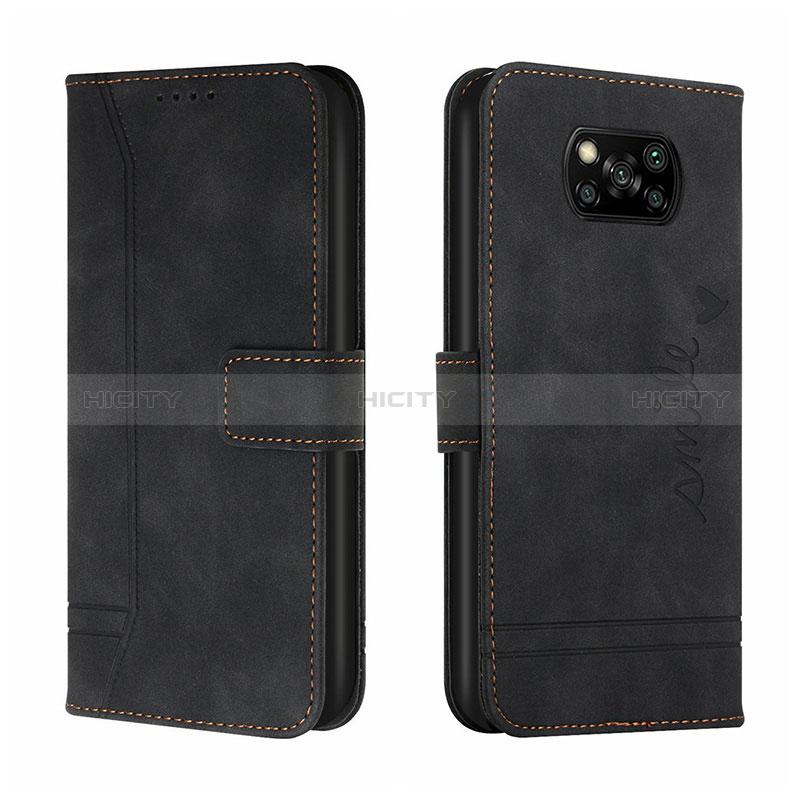 Funda de Cuero Cartera con Soporte Carcasa H01X para Xiaomi Poco X3 Negro