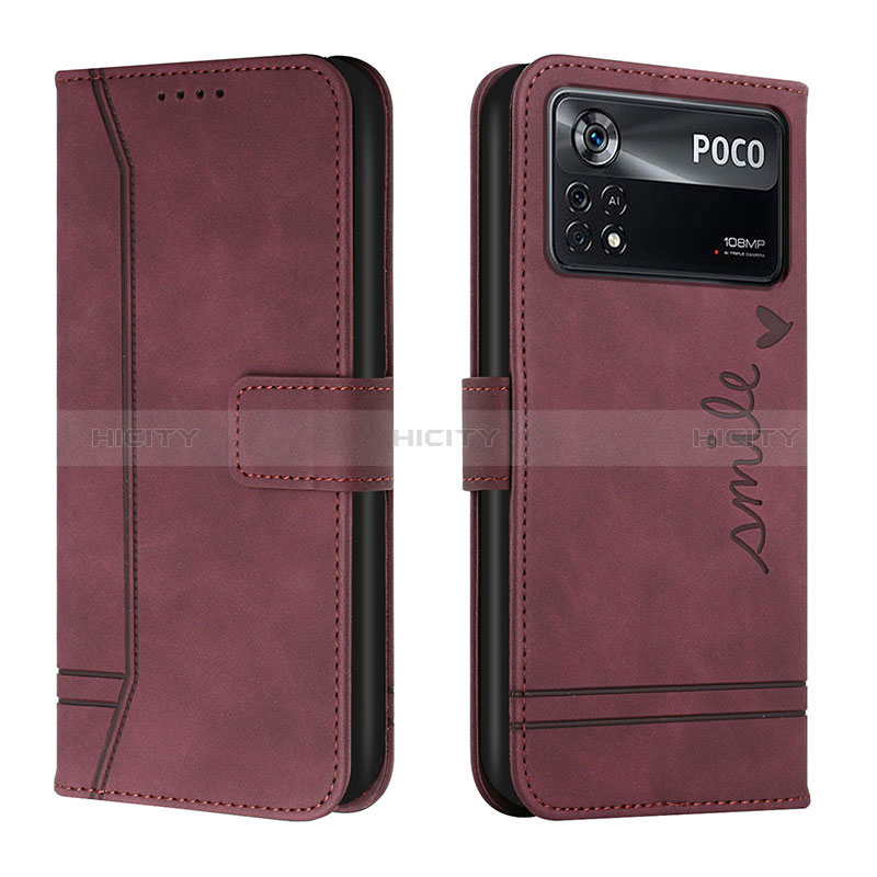 Funda de Cuero Cartera con Soporte Carcasa H01X para Xiaomi Poco X4 Pro 5G Rojo