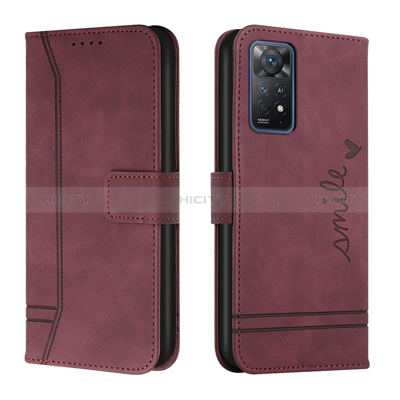 Funda de Cuero Cartera con Soporte Carcasa H01X para Xiaomi Redmi Note 11 Pro 5G Rojo