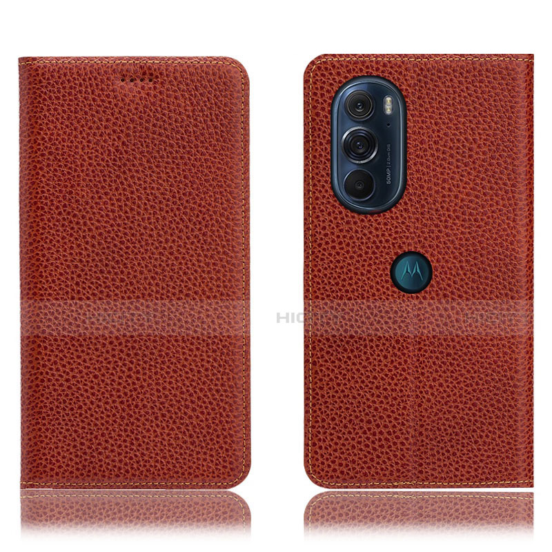 Funda de Cuero Cartera con Soporte Carcasa H02P para Motorola Moto Edge 30 Pro 5G Marron