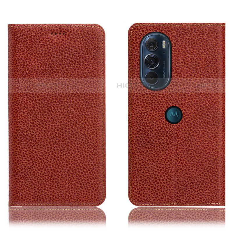 Funda de Cuero Cartera con Soporte Carcasa H02P para Motorola Moto Edge Plus (2022) 5G Marron